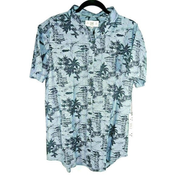 Z.A.K. Los Angeles Men's Blue Button Shirt Size XL Tropical Palm Trees Nautical - Picture 1 of 4